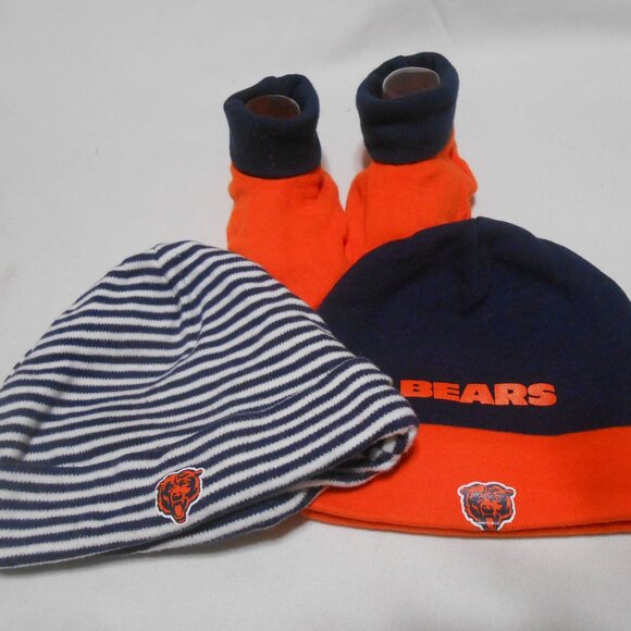NFL CHICAGO BEARS BABY BEANIE STOCKING HATS & MATCHING BOOTIES SIZE 0-9 MONTHS - Picture 7 of 9
